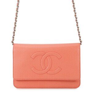 CHANEL Pink Caviar Leather Logo Wallet